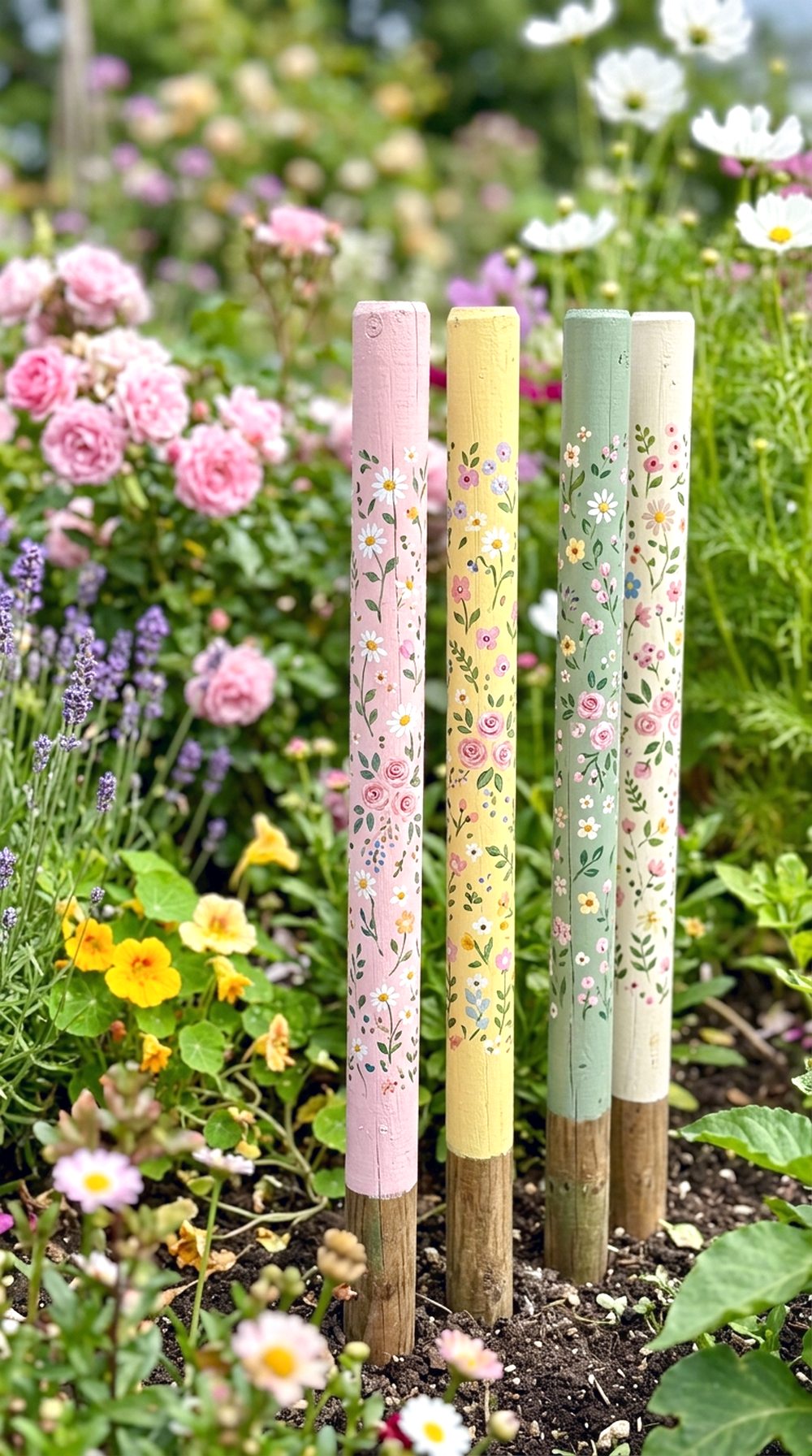 Floral Painted Garden Poles