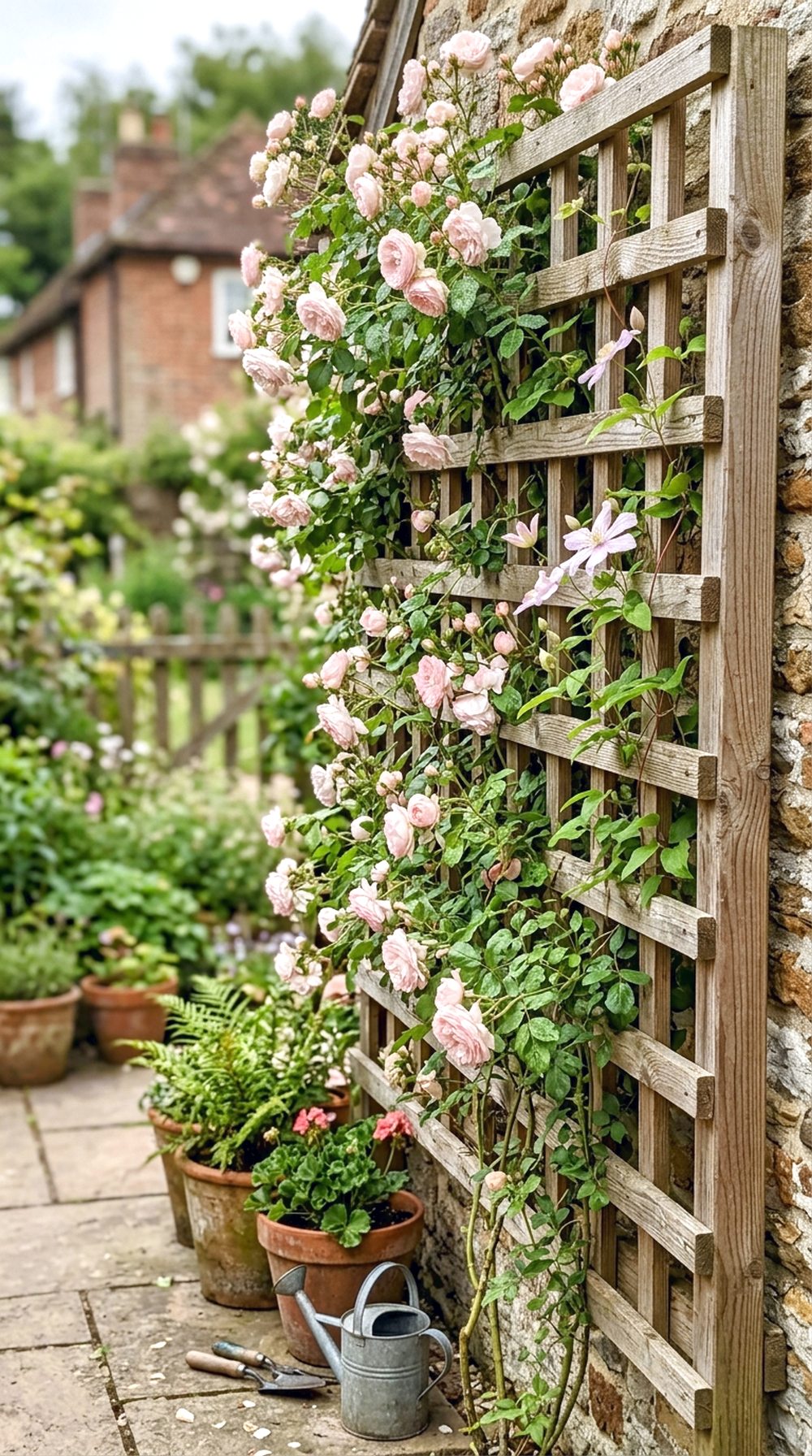 Flower-Covered Trellis Wall