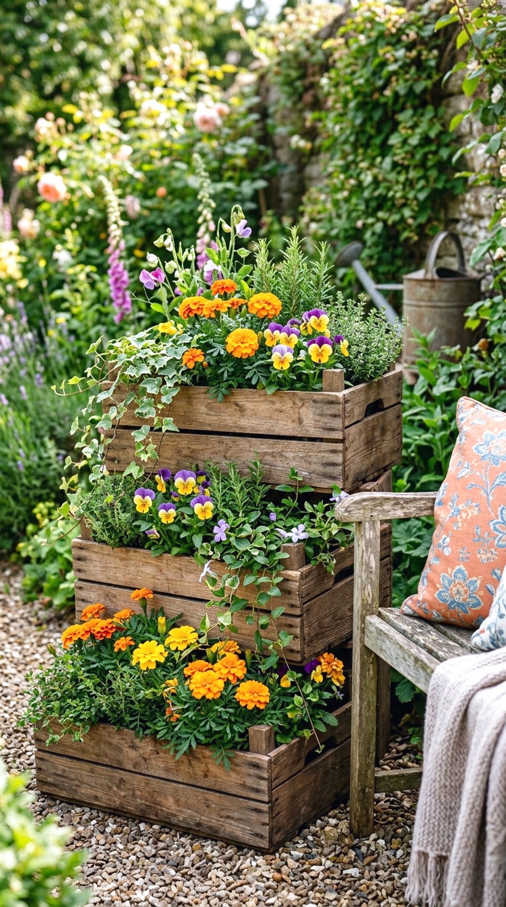 Flower-Filled Wooden Crates