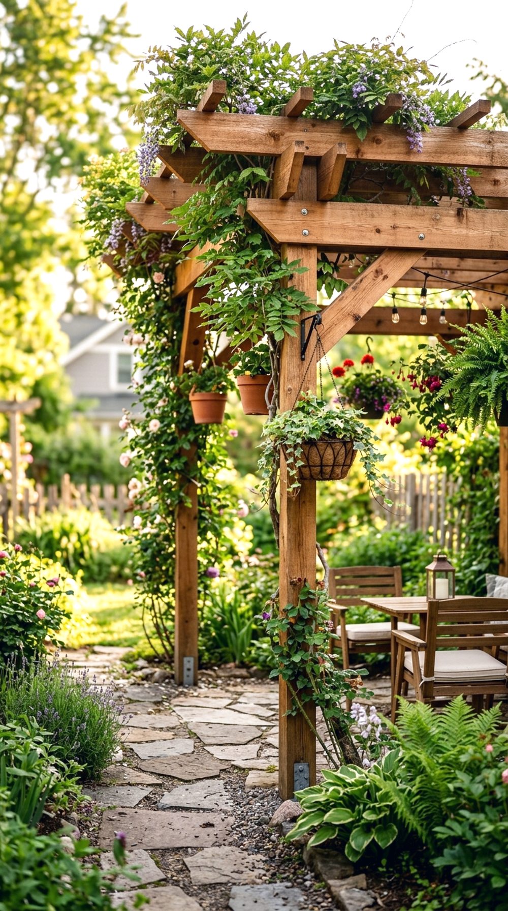 Garden Pergola With Climbing Plants