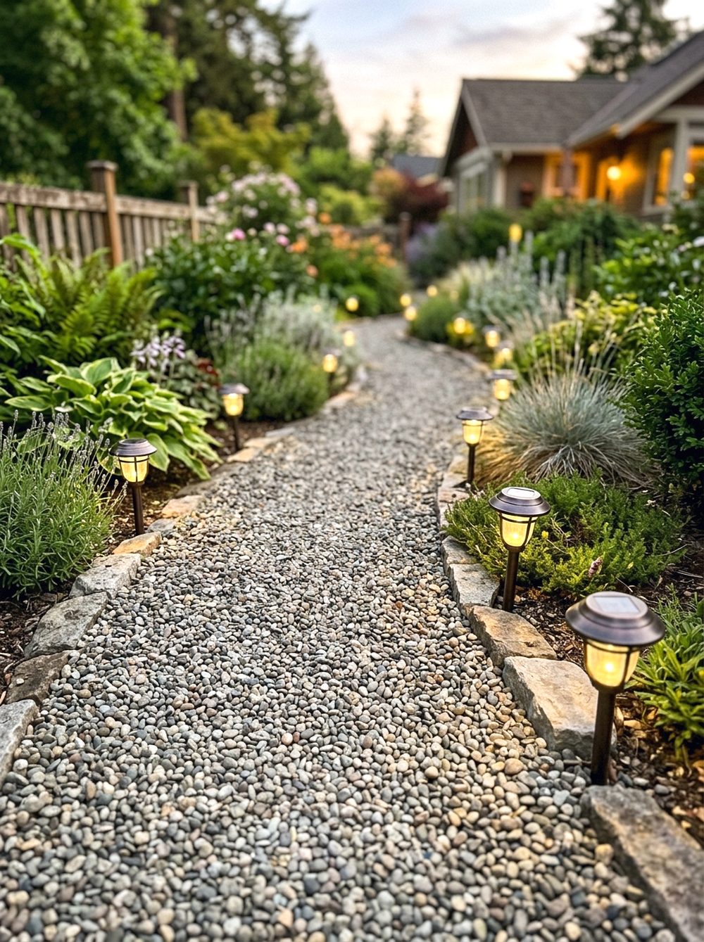 Gravel Path With Solar Lights