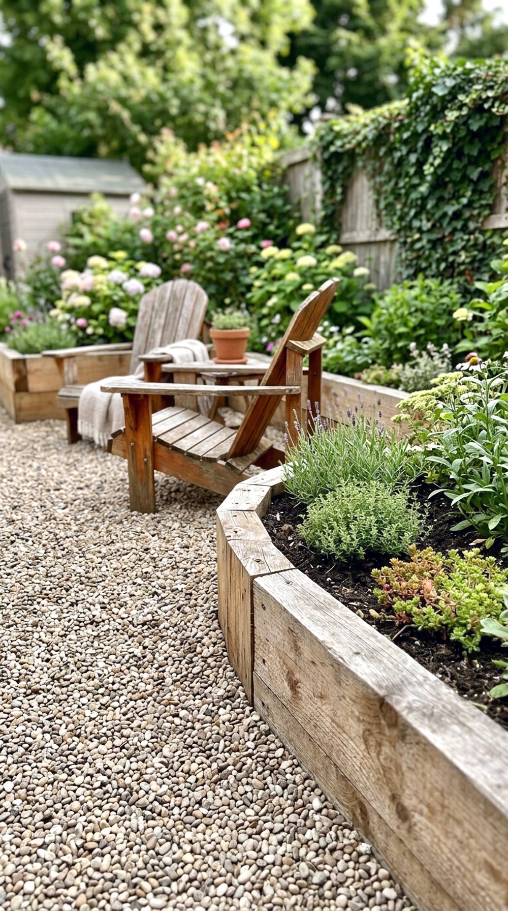 Gravel Patio With Planter Border