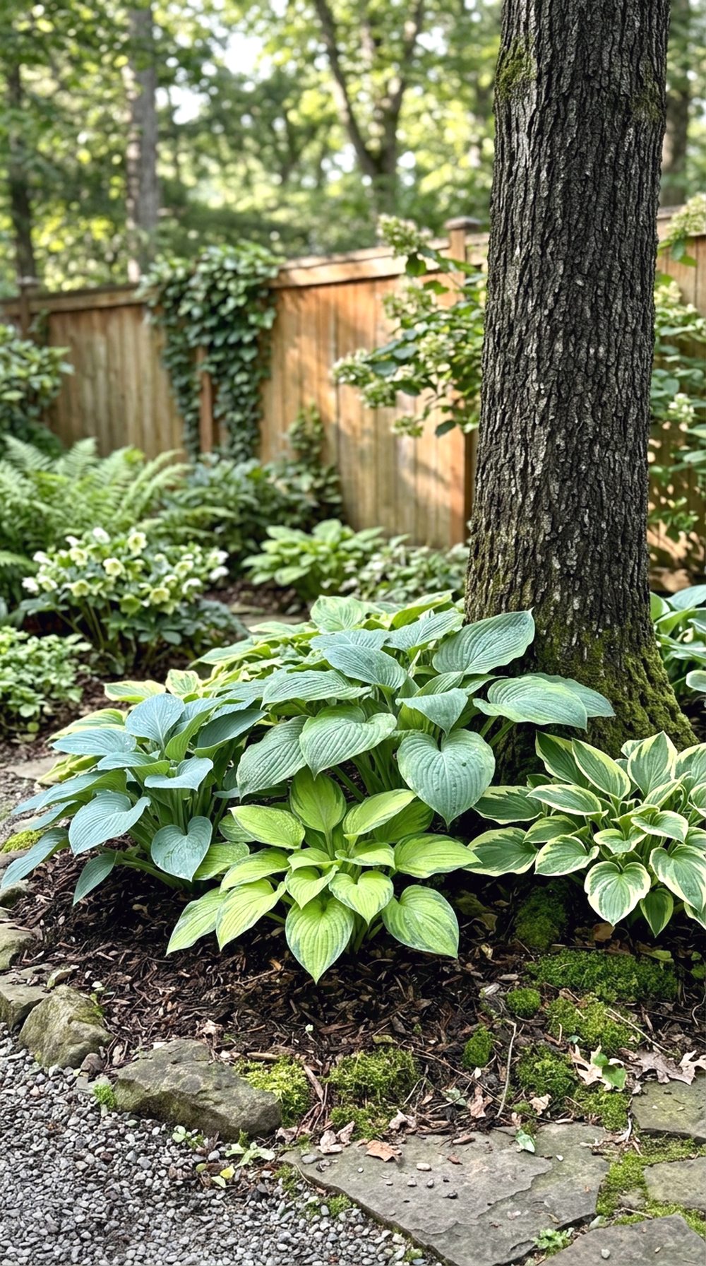 Hostas Around a Tree