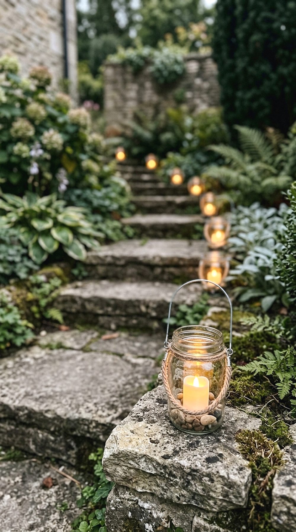 Lanterns Along Garden Steps