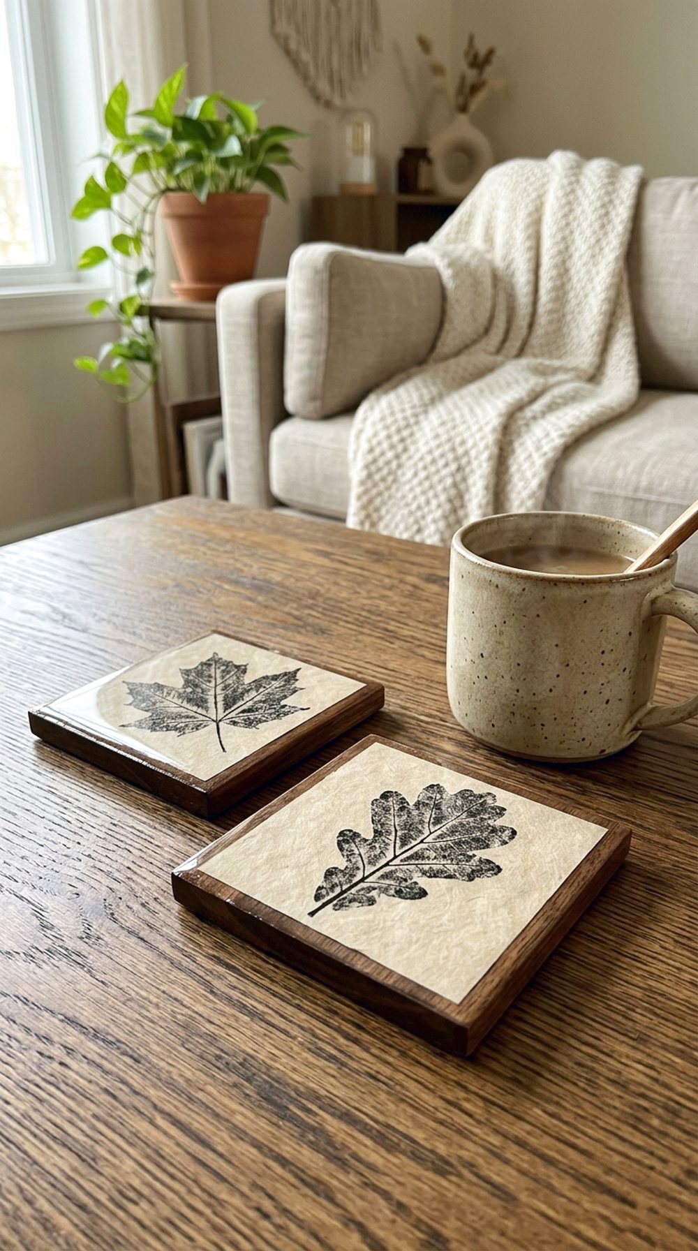 Leaf Rubbing Coaster Art