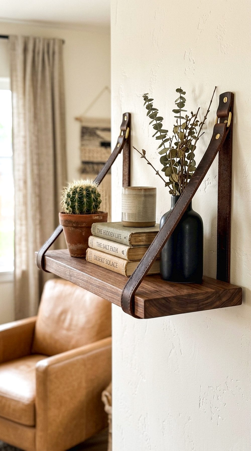 Leather Strap Wall Shelf