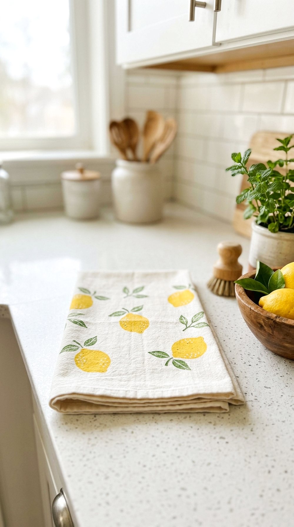 Lemon Stamped Tea Towel