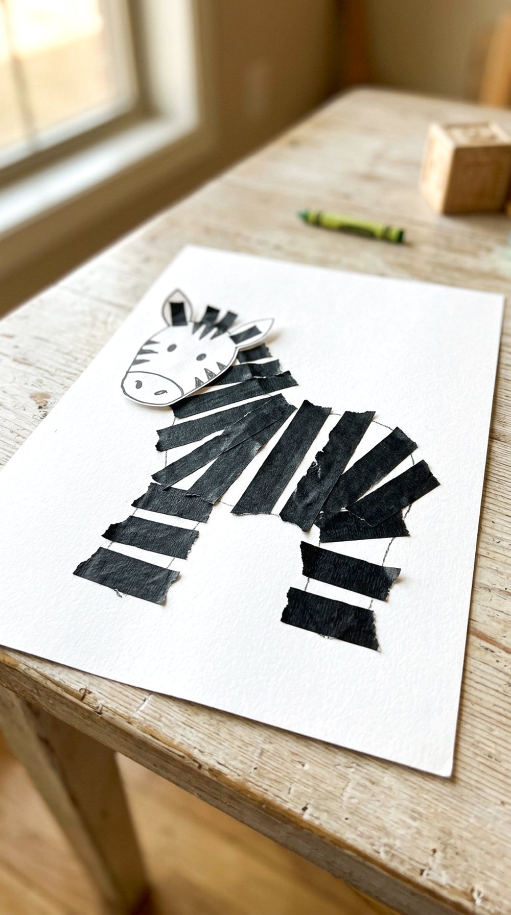 Masking Tape Zebra Art