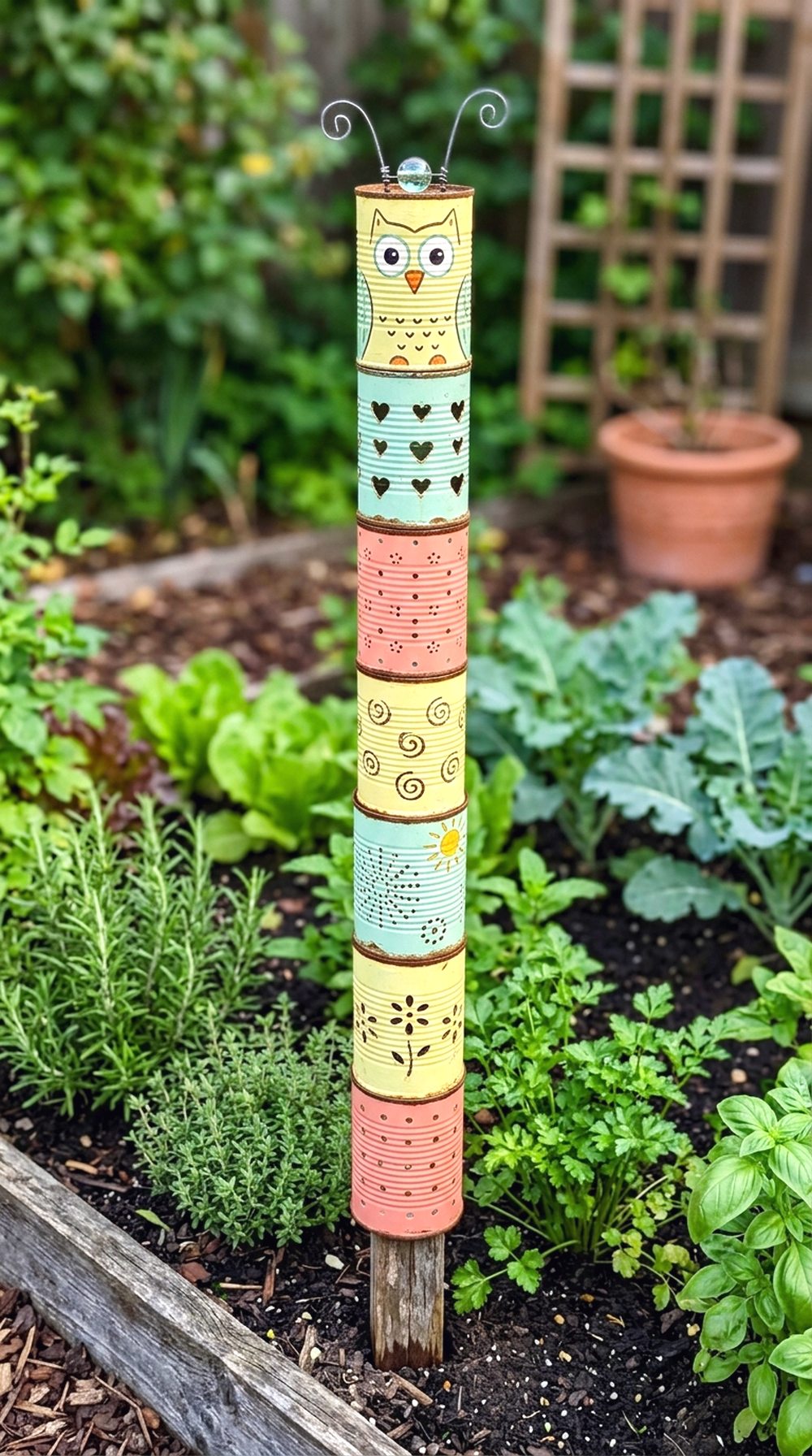 Metal Can Garden Totem