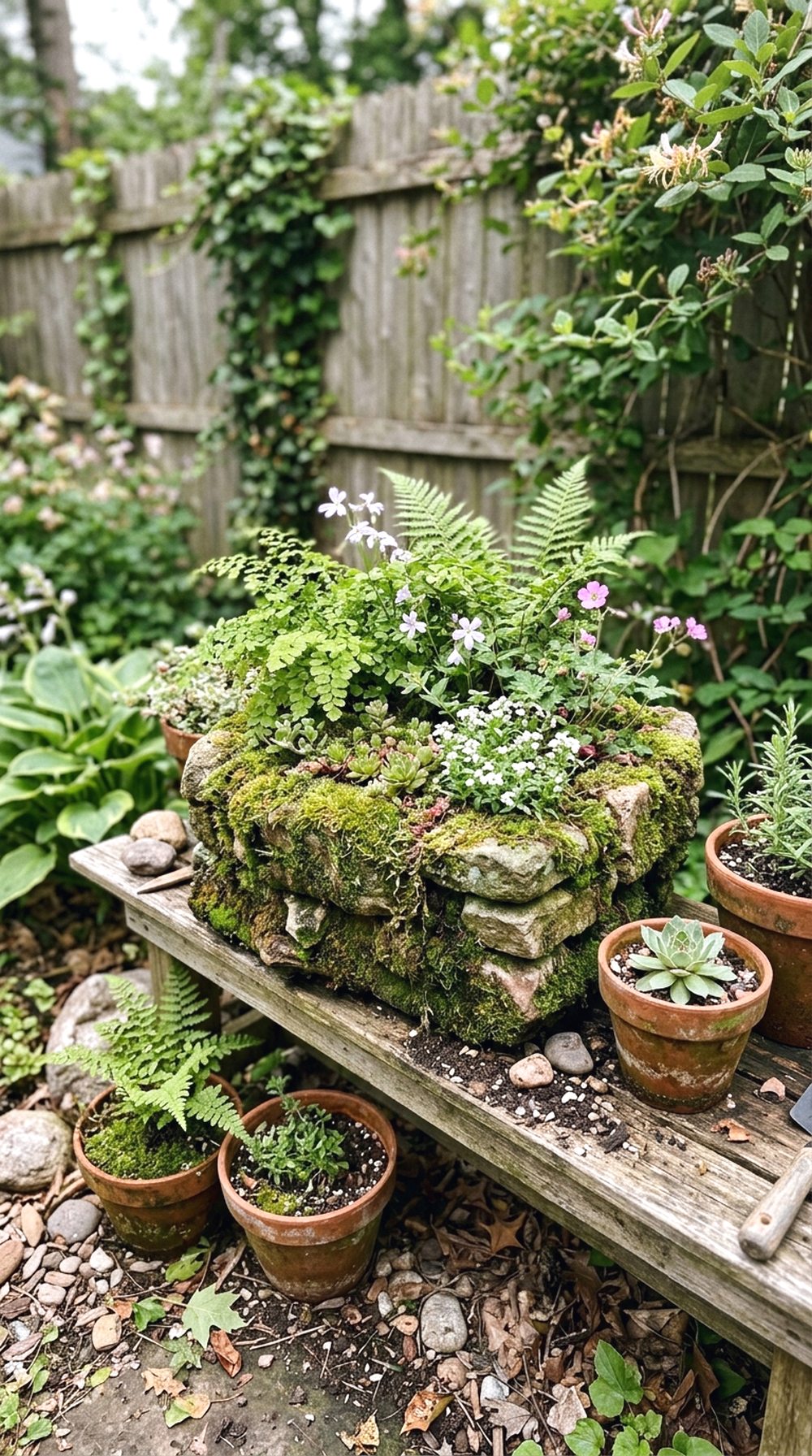 Mossy Stone Planter Corner
