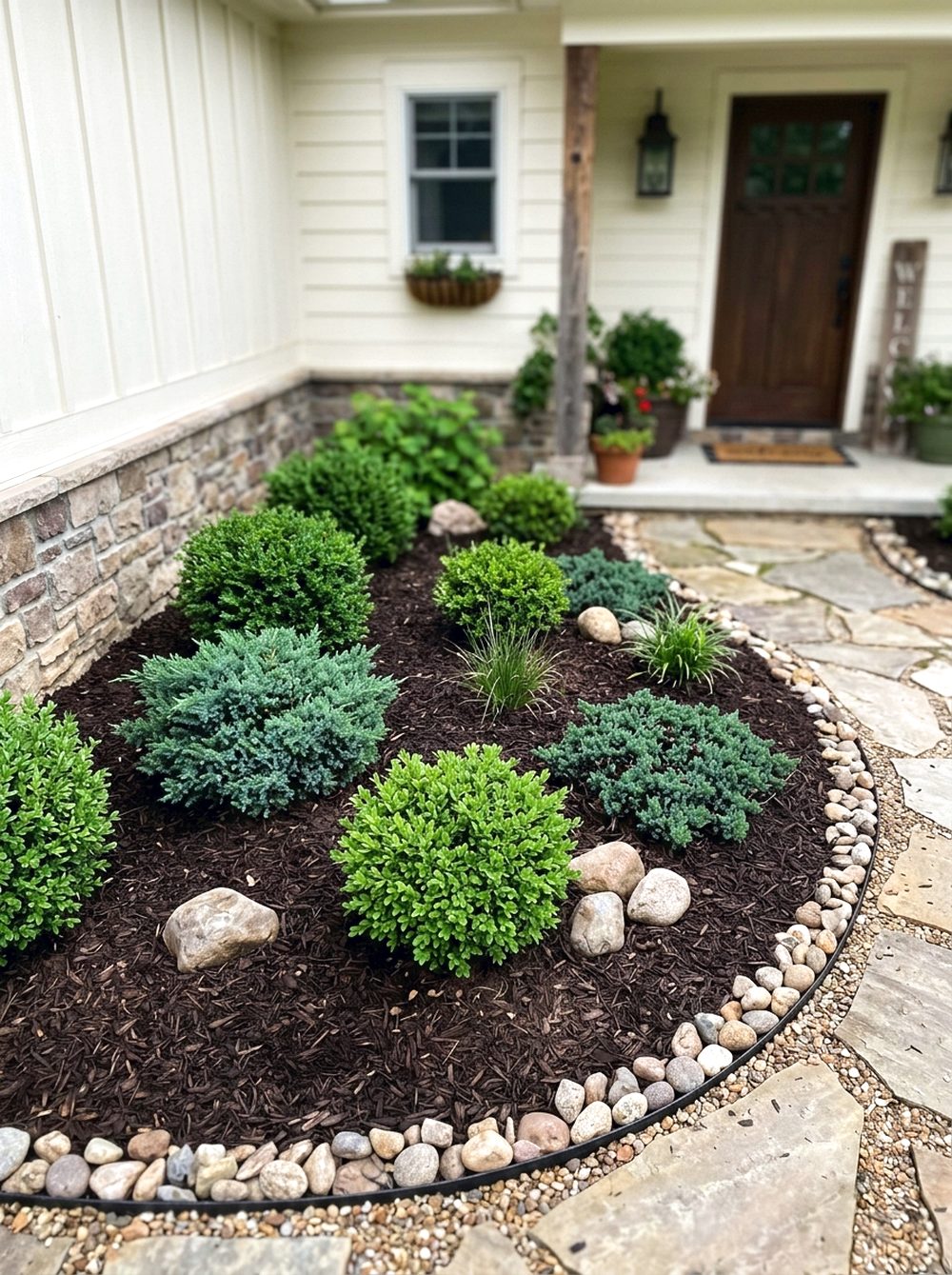 Mulch Bed With Evergreen Shrubs