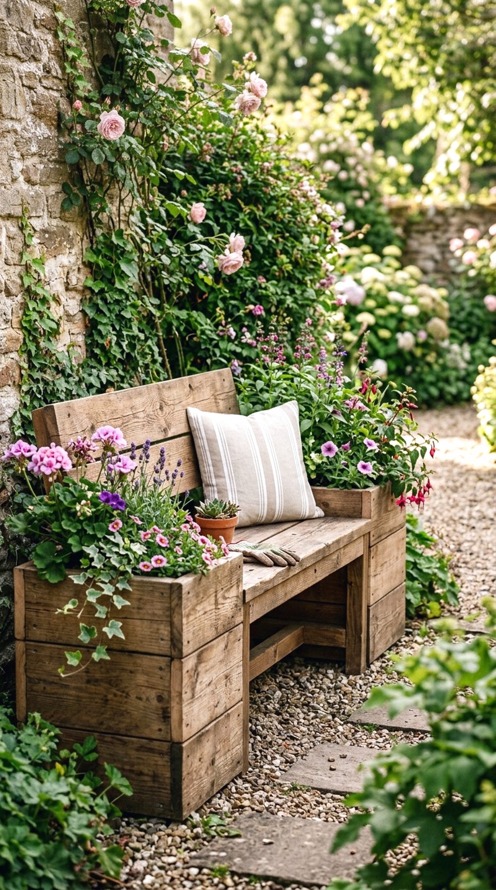 Narrow Bench With Planters