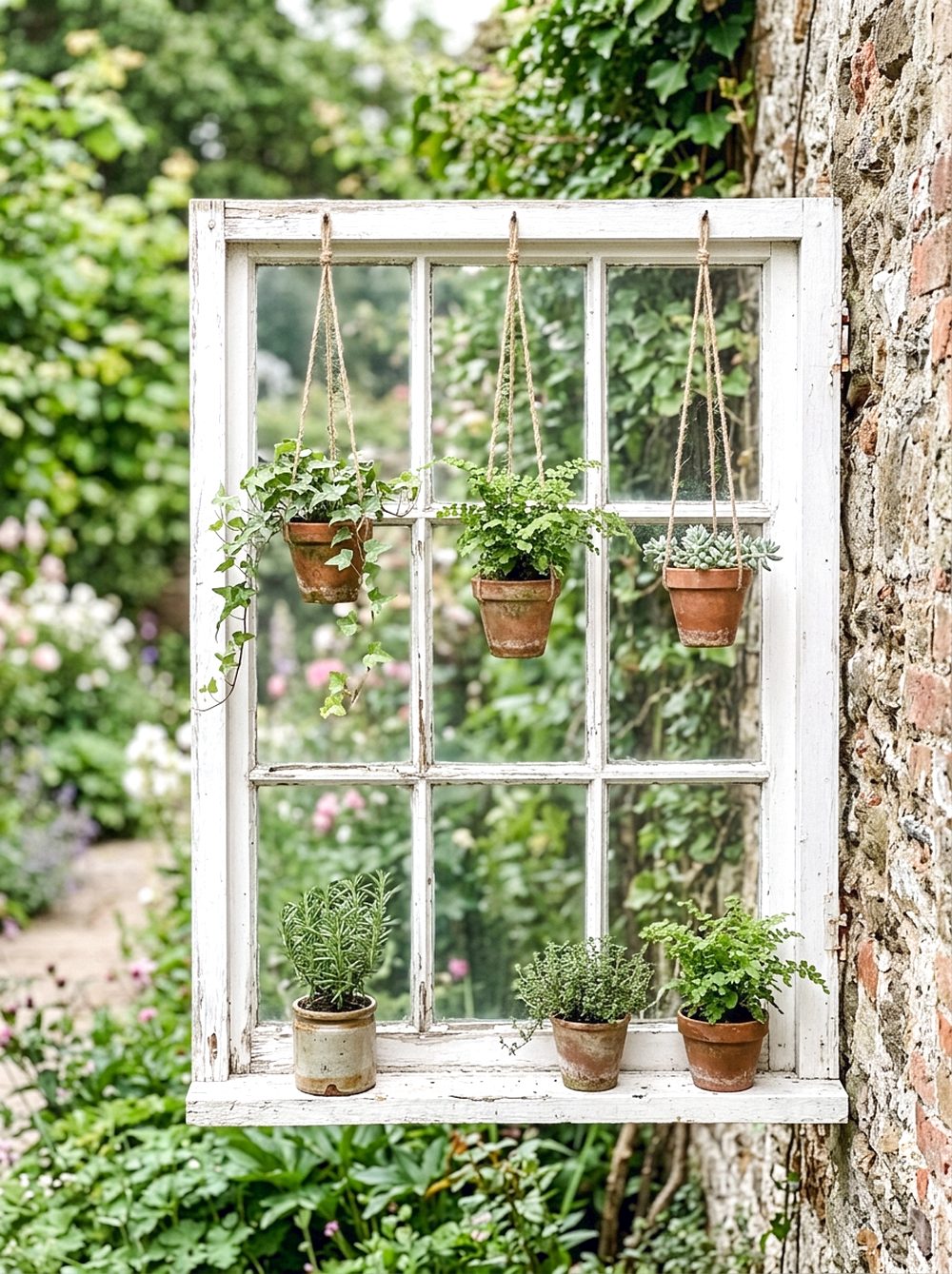 Old Window Frame Garden Wall Decor