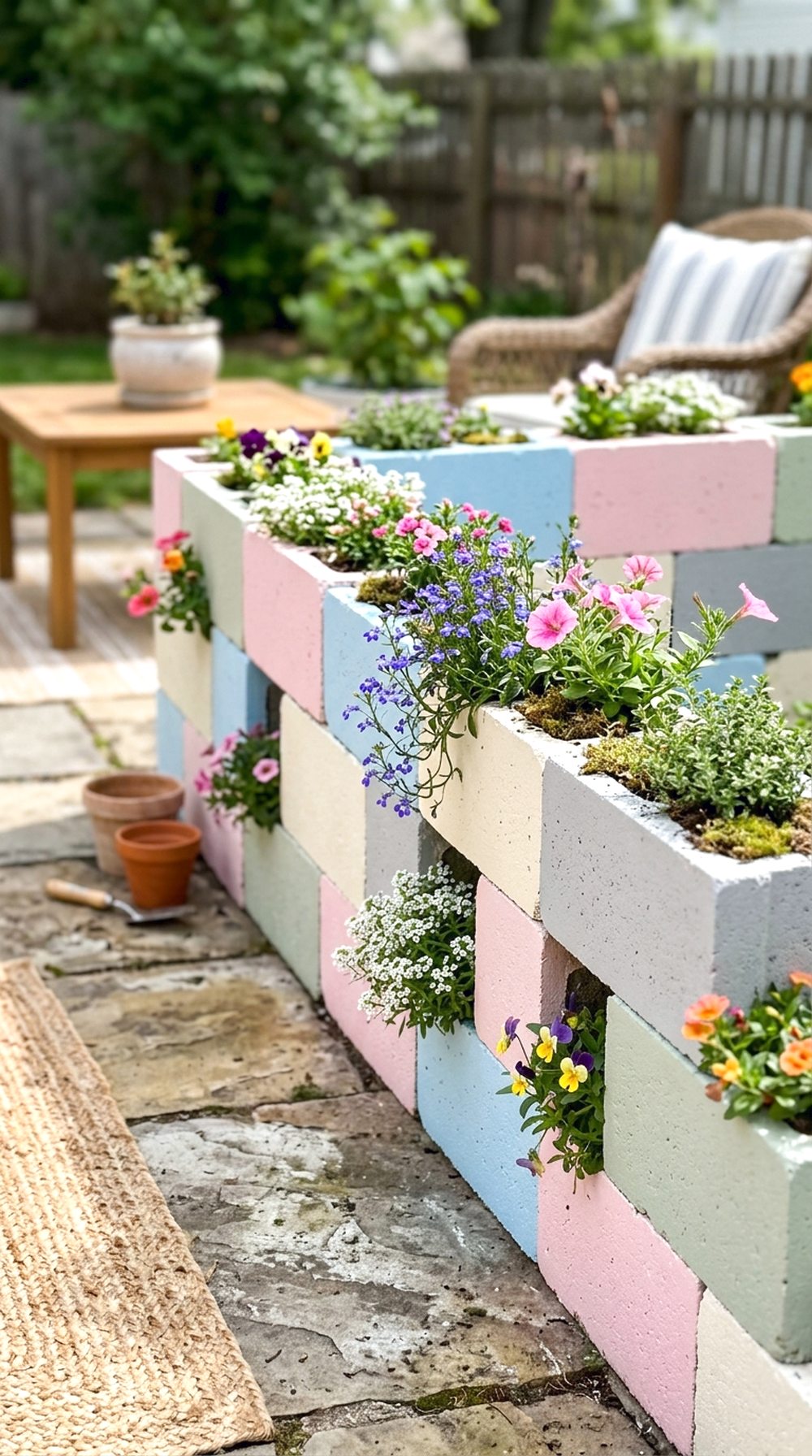 Painted Cinder Block Flower Wall