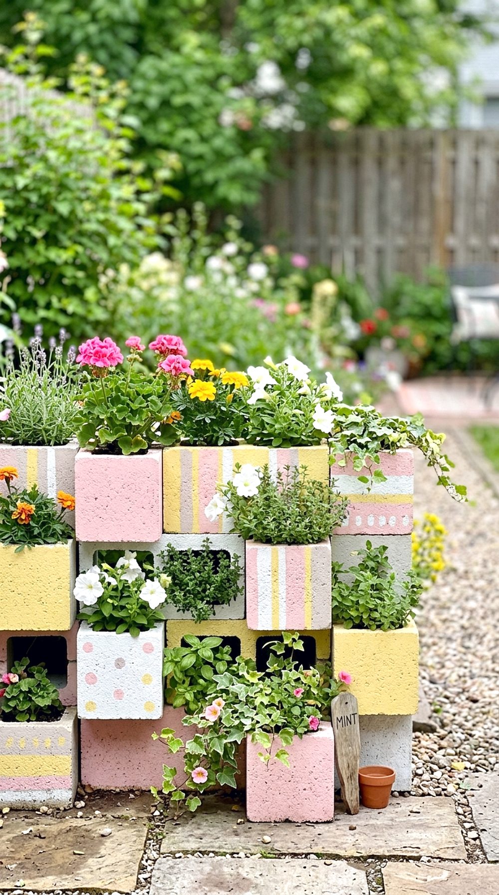 Painted Cinder Block Planter Wall