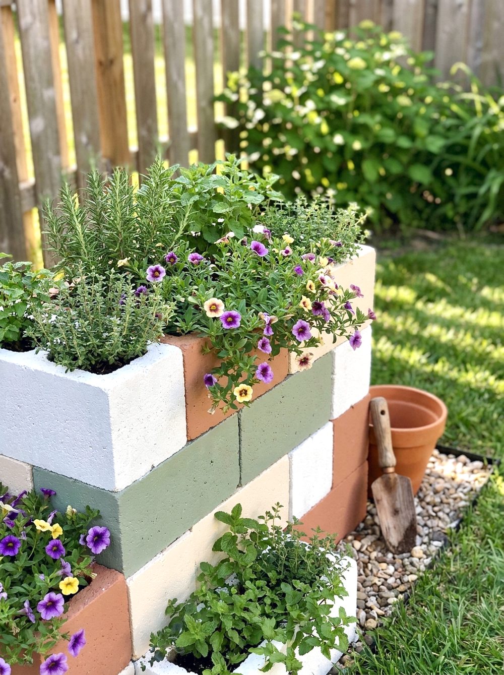 Painted Cinder Block Planter