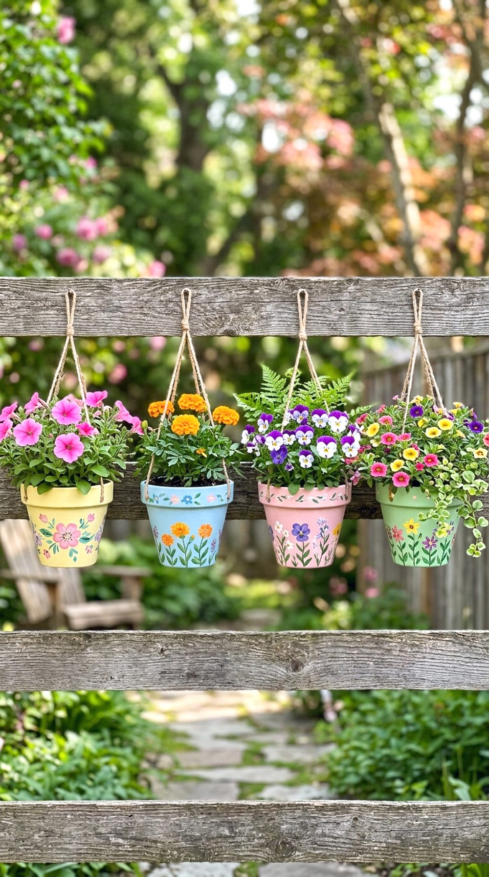 Painted Flower Pot Fence Display