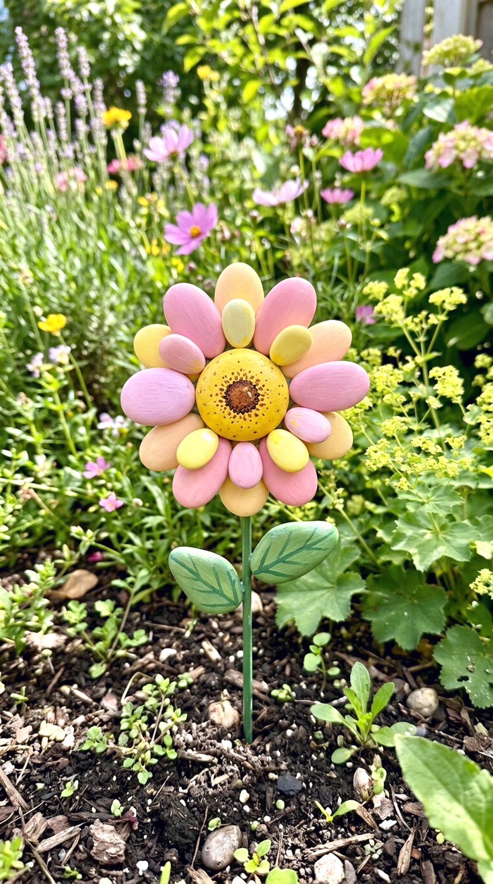 Painted Rock Flower Sculpture