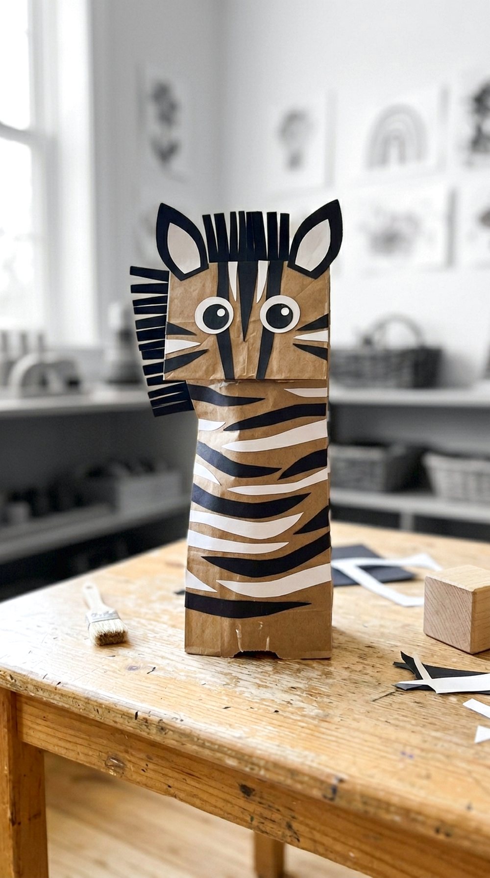 Paper Bag Zebra Puppet