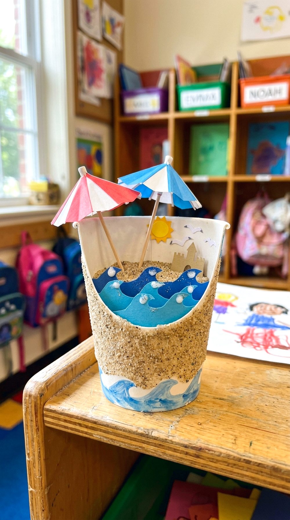 Paper Cup Beach Scene