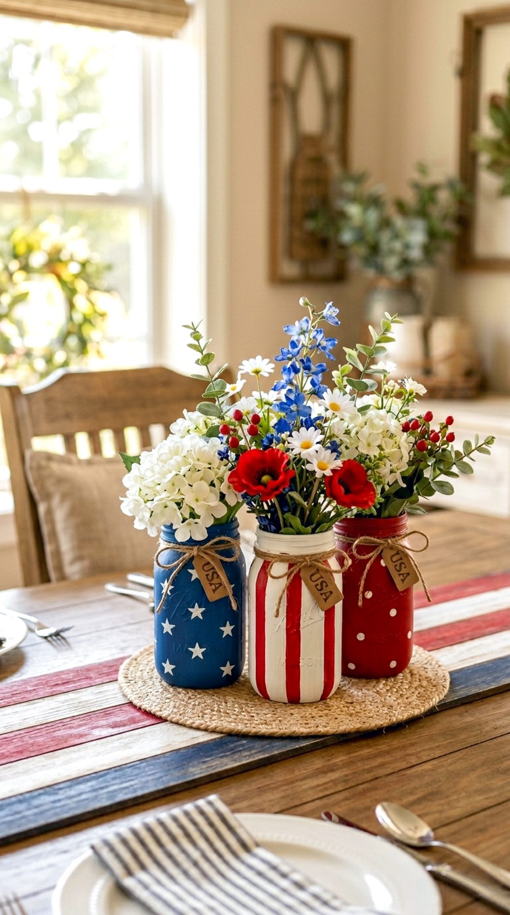 Patriotic Mason Jar Centerpiece