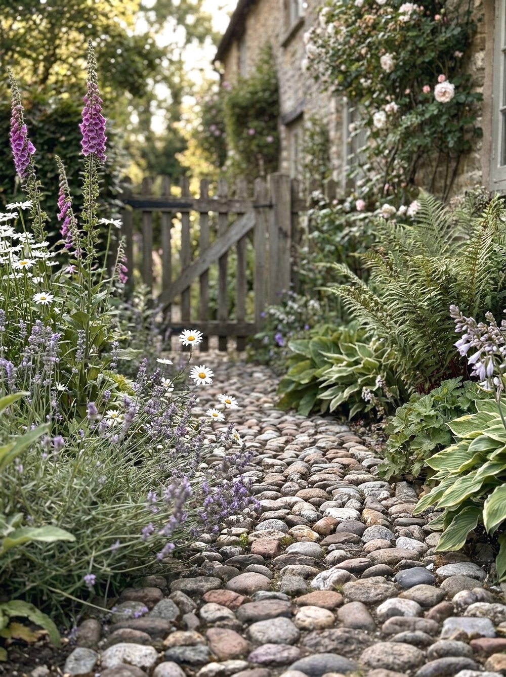 Pebble Path With Flower Borders