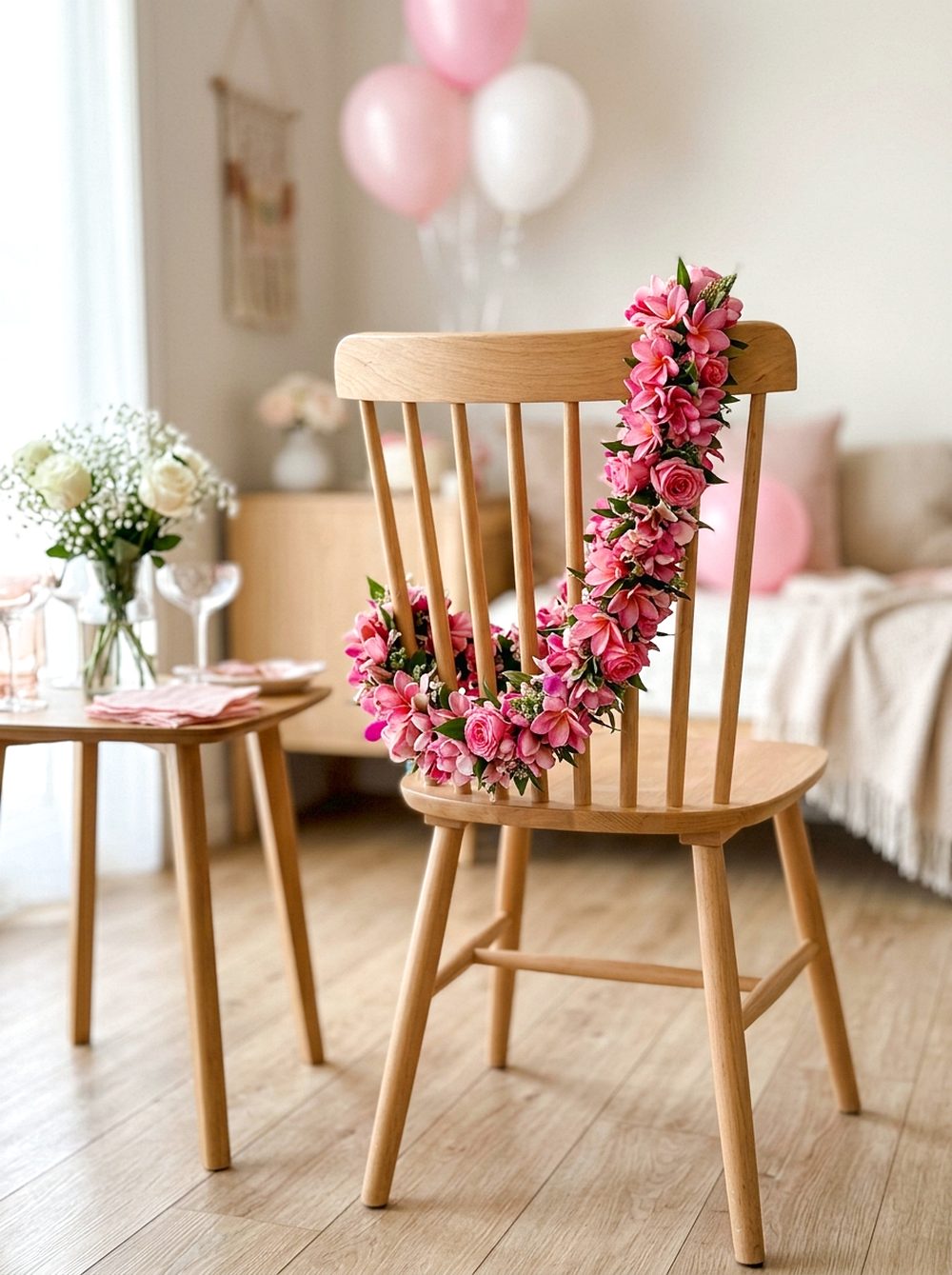 Pink Flower Lei Chair Accent