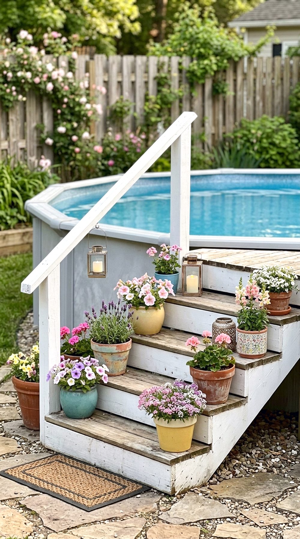 Pool Steps With Flower Pots