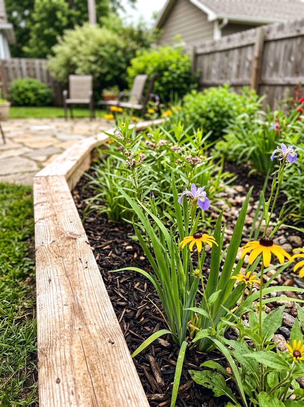 Rain Garden With Wooden Edge