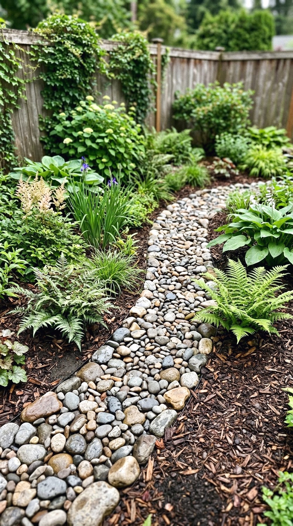 Rain Garden with River Rock Path