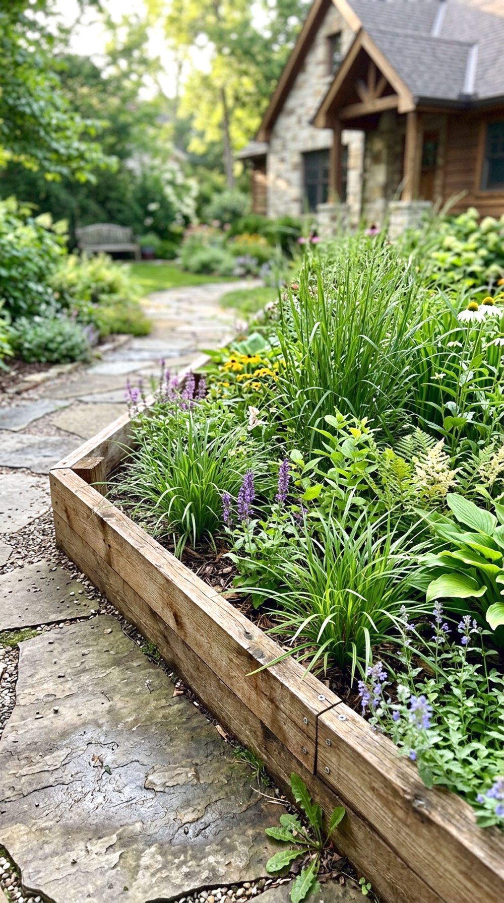 Rain Garden with Wooden Edging
