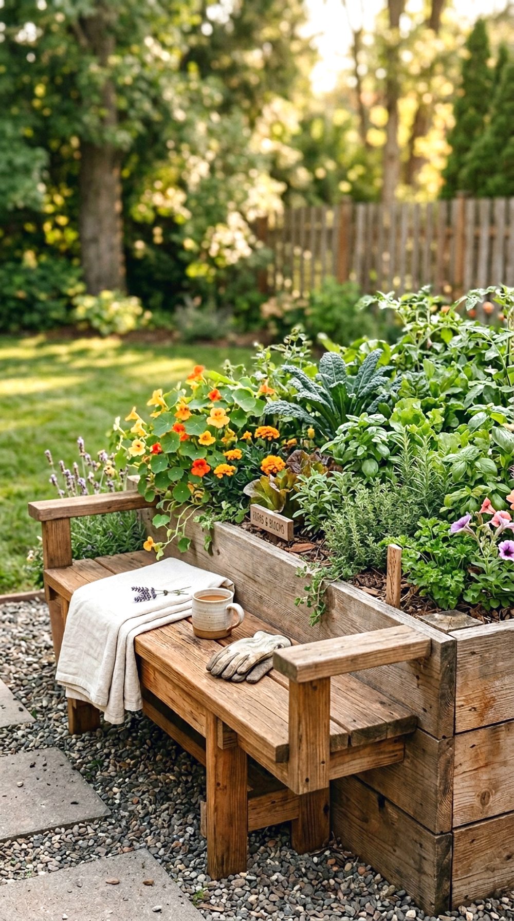 Raised Garden Bed with Bench