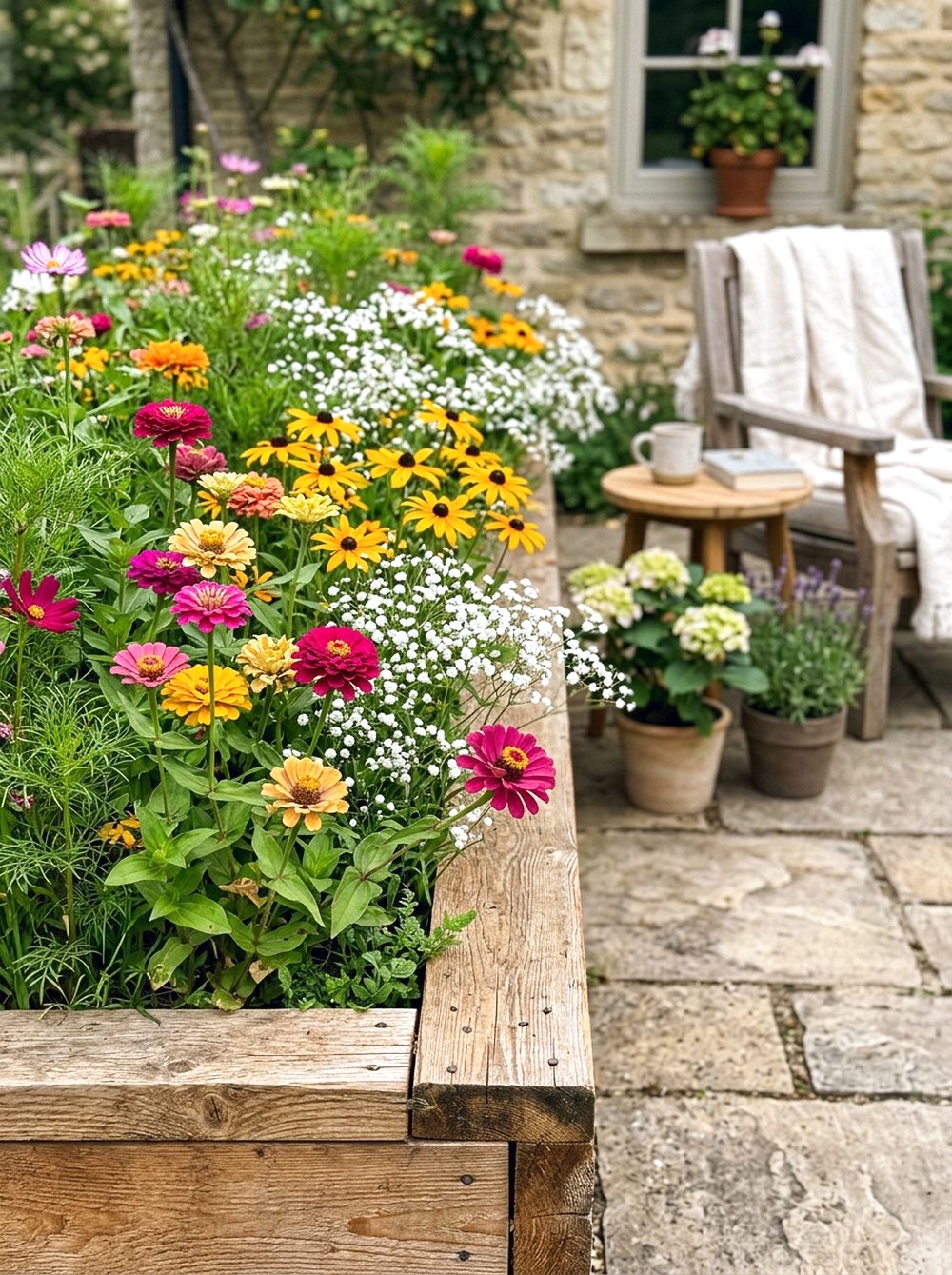 Raised Wooden Wildflower Border