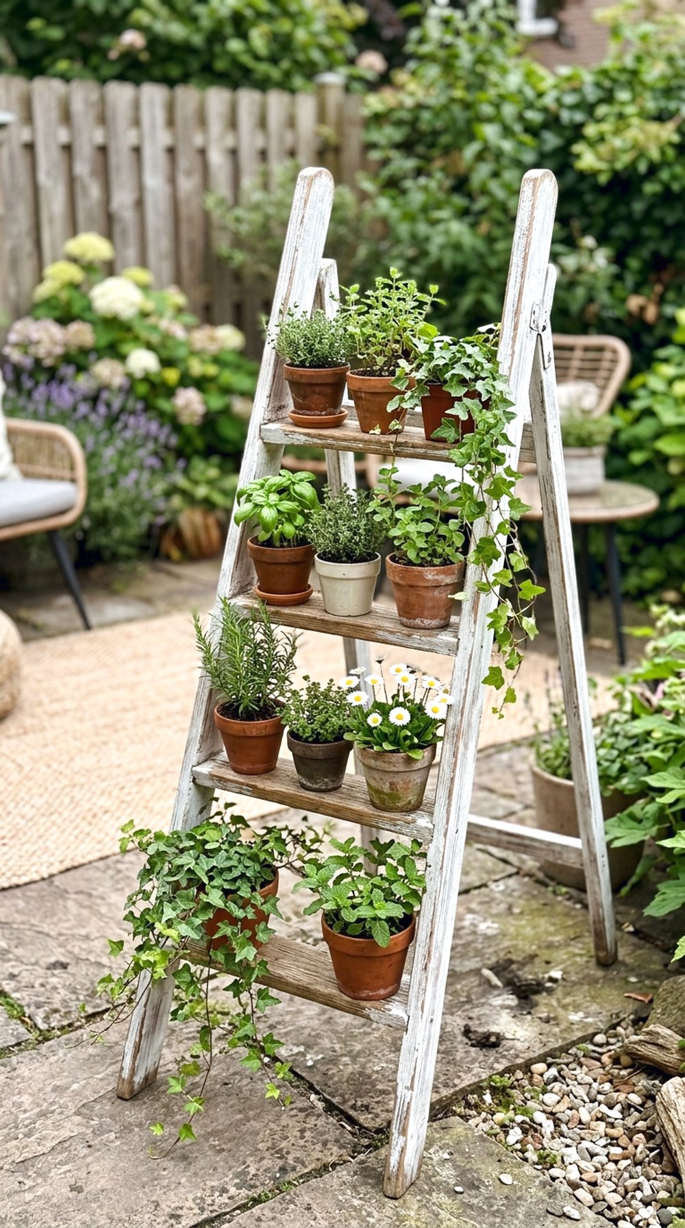 Repurposed Ladder Plant Stand