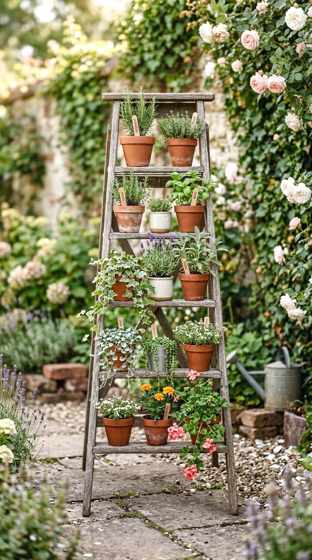 Repurposed Ladder Plant Stand