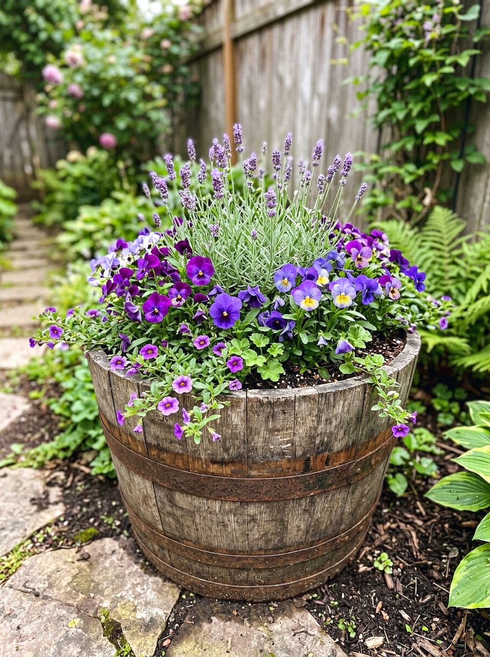 Rustic Barrel Flower Garden