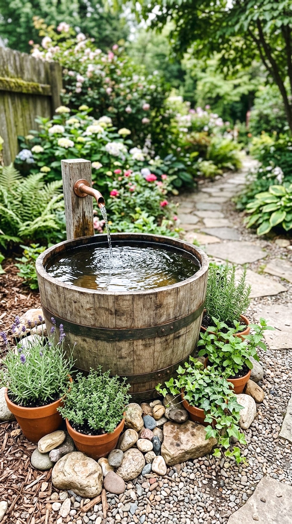 Rustic Barrel Water Feature