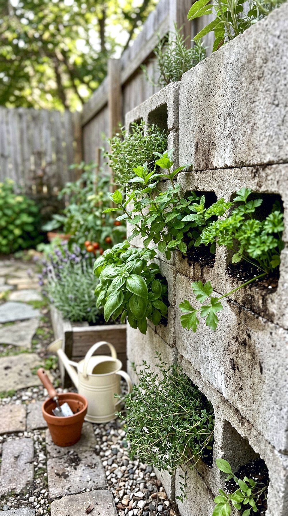 Rustic Cinder Block Herb Wall