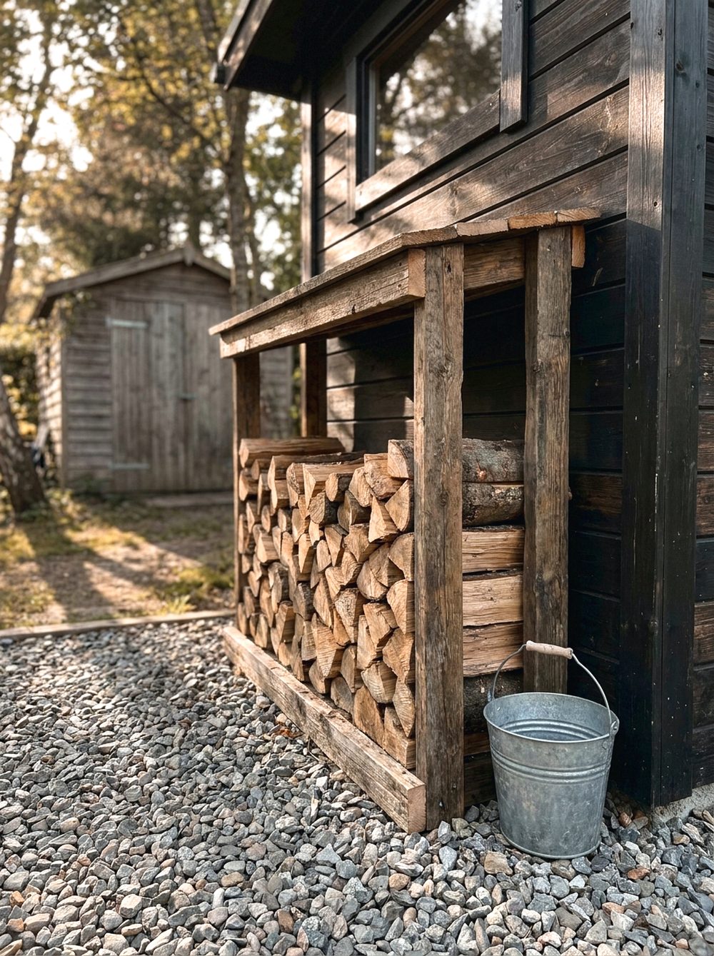 Rustic Firewood Sauna Corner