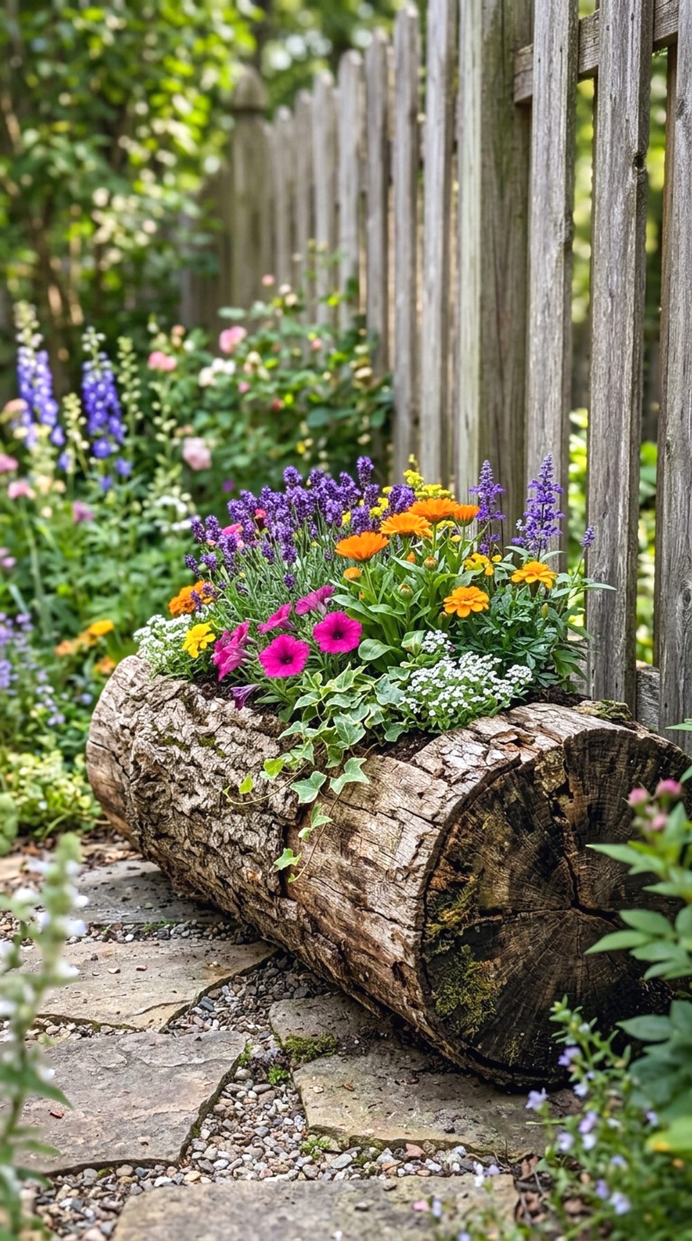 Rustic Log Pollinator Planter