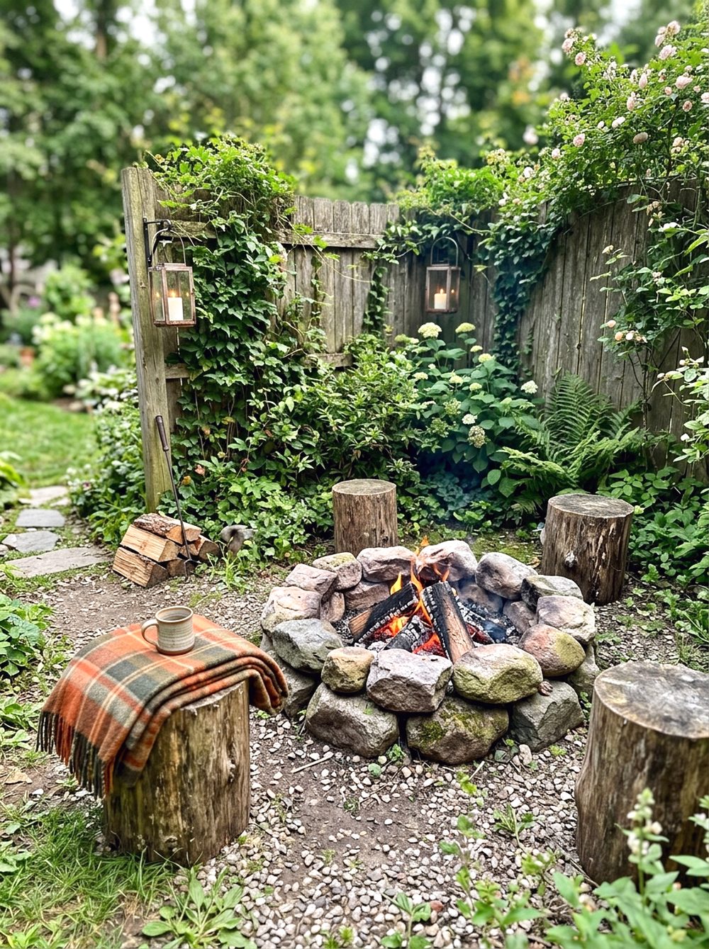 Rustic Log Seat Fire Pit
