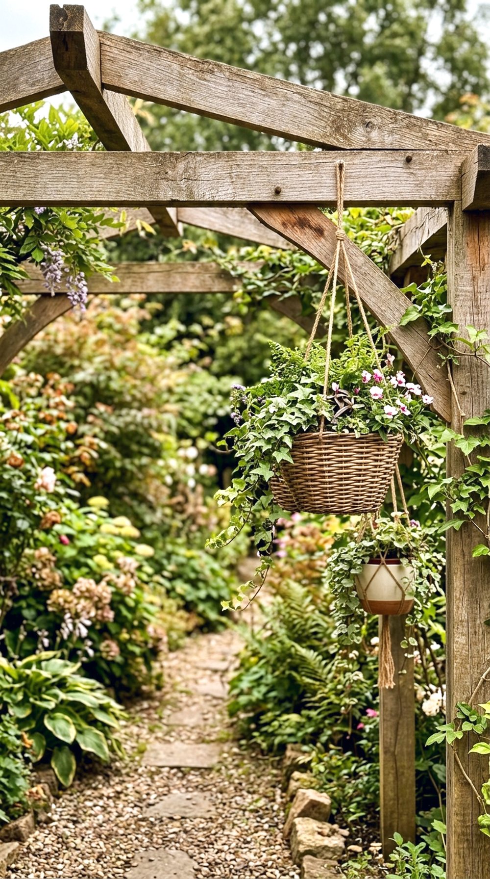 Rustic Pergola With Hanging Plants