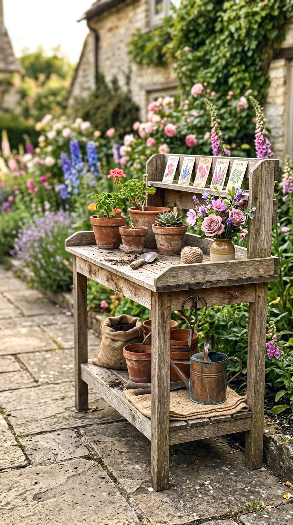 Rustic Potting Bench Display