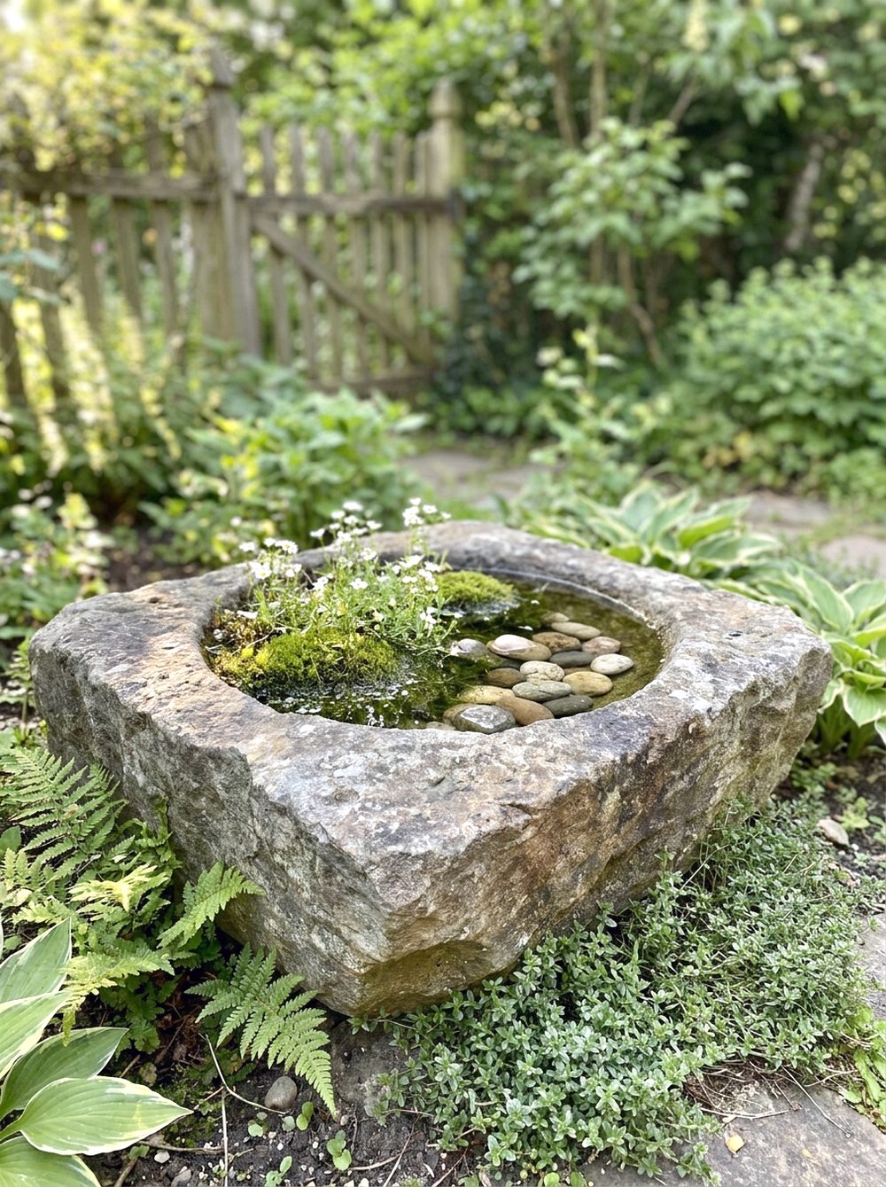 Rustic Stone Bird Bath Corner