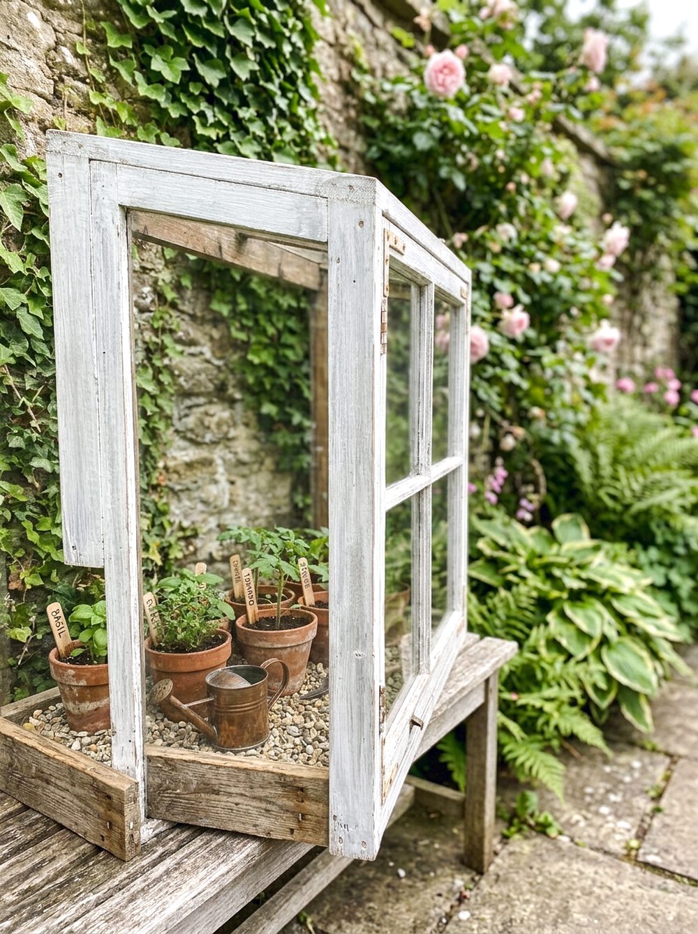 Salvaged Window Greenhouse Shelf