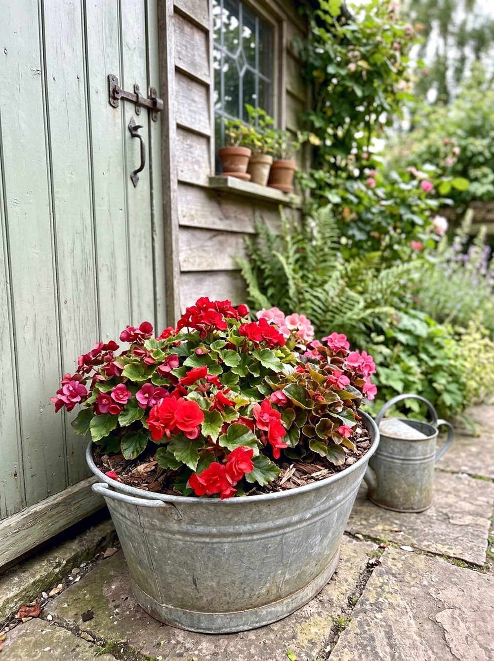 Shallow Metal Tub Begonias