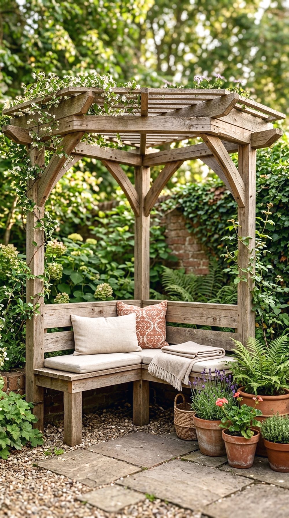 Small Corner Pergola With Bench