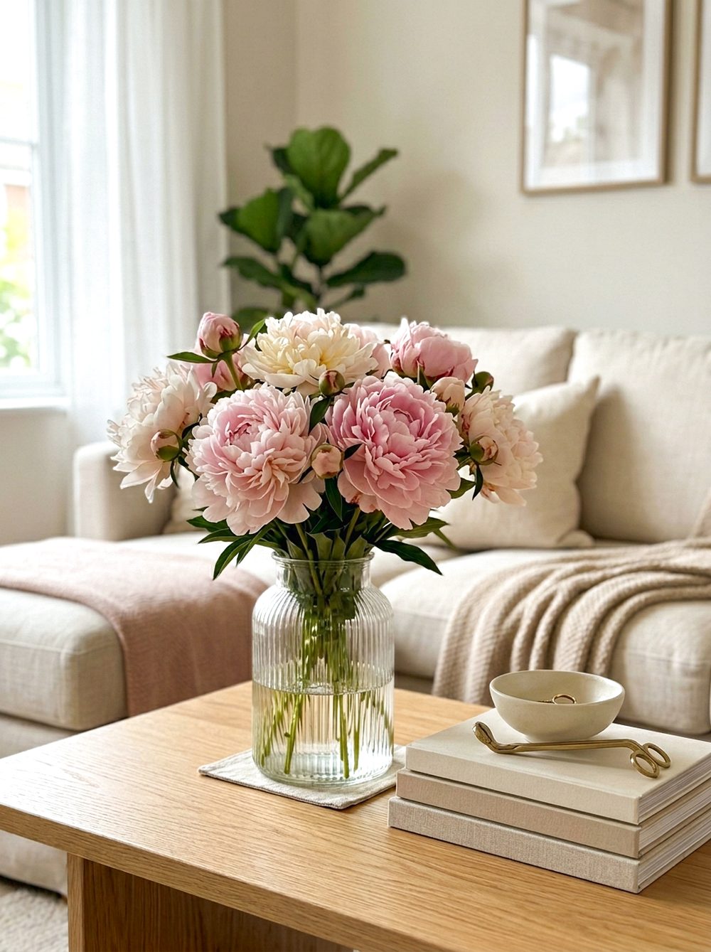 Soft Pink Peony Coffee Table Vase