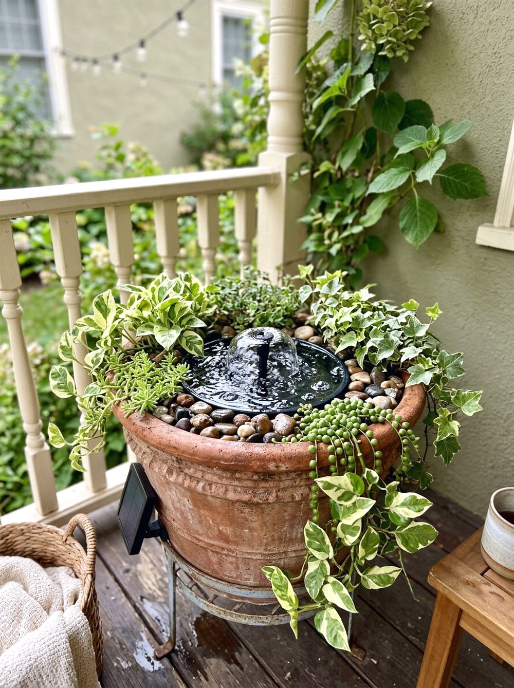 Solar Fountain in a Planter Pot