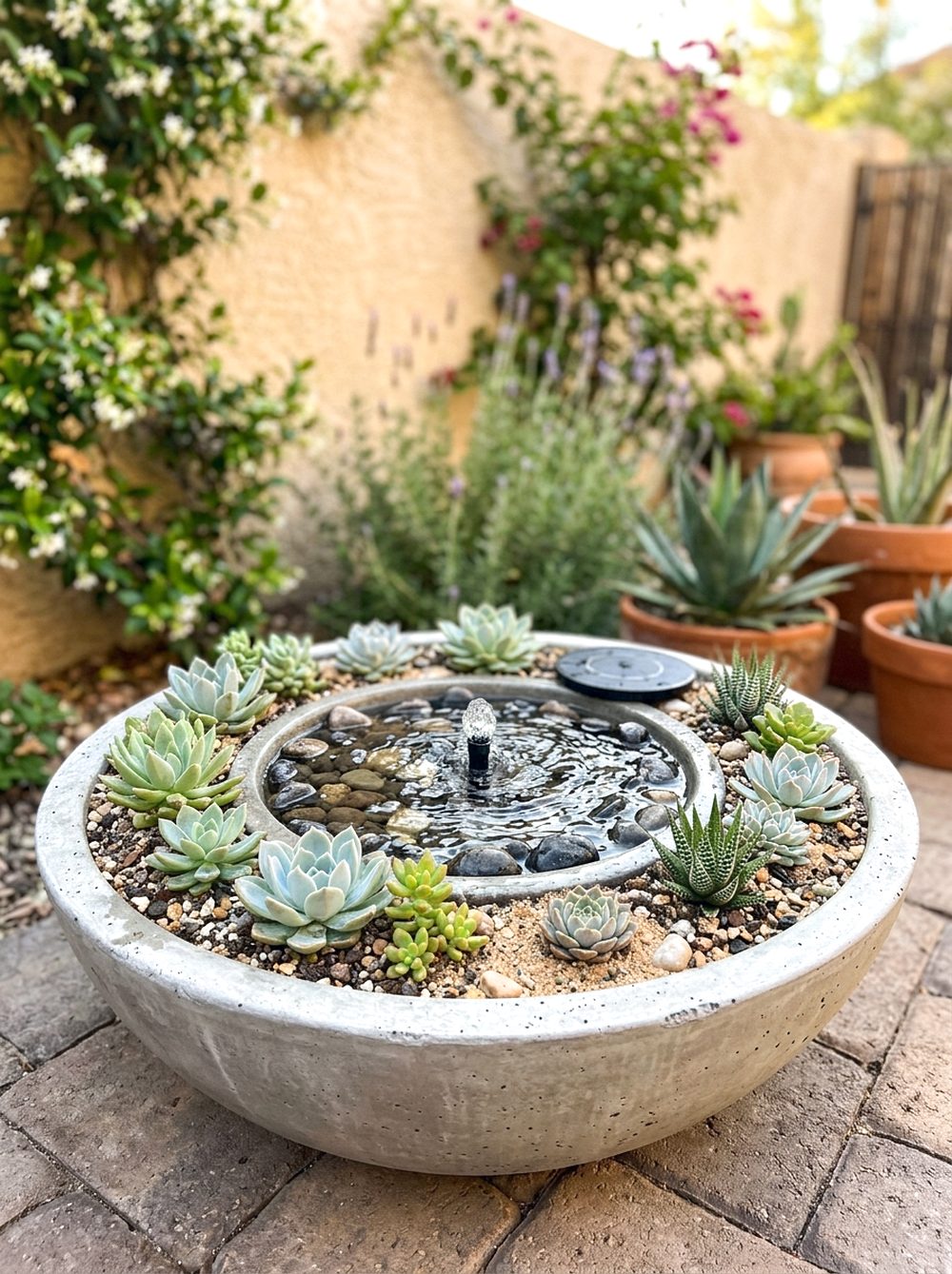 Solar Fountain with Succulents